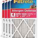 Filtrete 16x20x1 AC Furnace Air Filter, MERV 11, MPR 1000, Micro Allergen Defense, 3-Month Pleated 1-Inch Electrostatic Air Cleaning Filter, 4 Pack (Actual Size 15.69 x 19.69 x 0.81 in)
