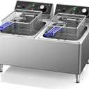 Deep fryer Commercial Deep Fryer 12L x 2/25.4QT Dual Tank Electric Deep Fryers with Basket Electric Countertop Fryer for Restaurant with 2 Frying Baskets, 3300W x 2, 240V Two 6-15 Phase Plugs