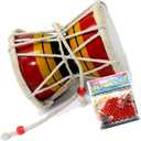 Yogic Mantra Shiv Damroo Music Drum (Approx Size 3.5" x 4") Bundle with Water Beads Random Color Sample Pack - Handheld Monkey Damru Hand Percussion Handmade Damaru Indian Musical Instrument