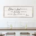 Bless the Food Before Us Wall Decor Sign 32" X 12" Dining Room Wall Decor Framed Wood for Large Farmhouse Vintage Prayer Catholic Kitchen Wall Hanging Scripture Bible Verse Art (White)