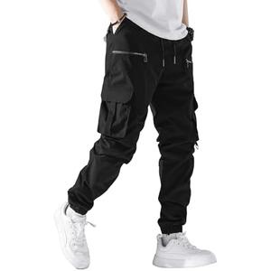 PLEPAN Men's Casual Cargo Pants Elastic Waist Drawstring Joggers Pants Tapered Sweatpants for Men Multi Pockets, Large