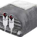Electric Heated Blanket Queen Size 84"x90", Soft Flannel with Dual Controllers & Overheat Protection, 9 Adjustable Heat Settings & 10-Hour Auto-Off Timer, Fast Heating for Winter Comfort, Light Gray