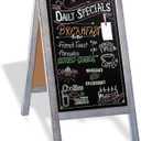 Ilyapa Wooden A-Frame Sign with Eraser & Chalk - 40 x 20 Inches Magnetic Sidewalk Chalkboard Grey Menu Display for Restaurant, Business or Wedding