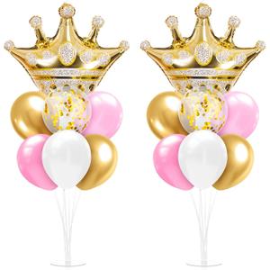 Seematn 2 Set Princess Balloon Stand Kits Pink Gold Crown Balloons Sticks Holder with Base, Princess Birthday Party Table Centerpiece Kit for Woman Queen Wedding Baby Shower Fairy Tale Decoration