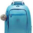 Kipling New Zea Metallic Blue Rolling Backpack with Retractable Strap and Laptop Compartment