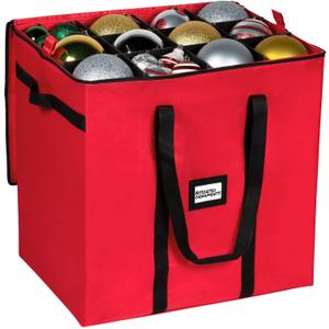 Christmas Extra Large Ornament Storage Container - Box Stores Up to 48  6 Ornaments  With 4 Individual Trays -Heavy Duty 600D Tear Resistant Material, Zippered, Adjustable Dividers.