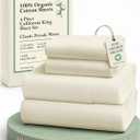 LANE LINEN 100% Organic Cotton California King Sheets Set, 4-Piece Pure Organic Cotton Long Staple Percale Weave Soft Best Bedding Sheets for Bed, Breathable, Fits Mattress Upto 15" Deep - Natural