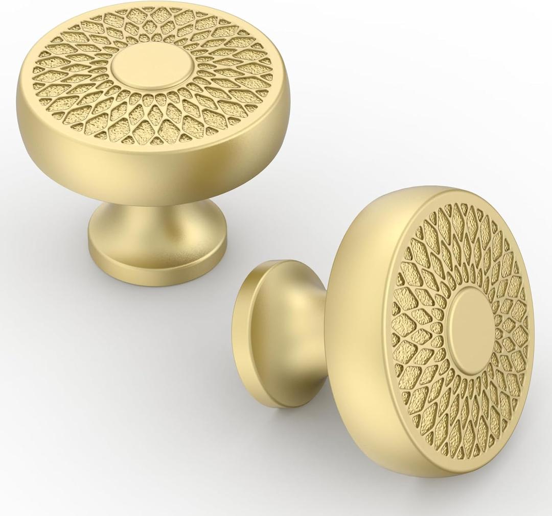 Asidrama 10 Pack Brushed Gold Cabinet Knobs Kitchen Cabinet Pulls Gold Hardware for Dresser Drawers 1129 (Single Hole Knob)