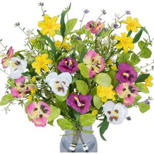 3 Bundles Artificial Fake Wildflowers Silk Flowers with Stems Mixed Colorful Pansies Real Touch Faux Floral Arrangement for Cemetery Vase Fall Home Decor Indoor Party Table Centerpieces Wedding