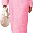 Saodimallsu Womens Long Sleeve Midi Sweater Dress Crew Neck Swiss Dot Soft Knit Casual Fall Trendy Maxi Dresses (Pink)