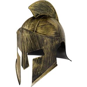 Medieval Roman Knight Helmet,Plastic Greek Spartan Gladiator Helmet Medieval Costume Accessories,Halloween Hat (Gold Red-e)