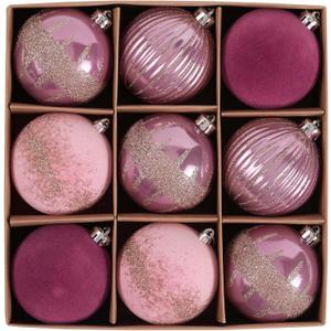 DecorbyHannah Velvet Christmas Ornaments, 9ct 3.15 inches Large Pink Ball Ornaments for Christmas Tree Decorations Set, Shatterproof Plastic Hanging Balls Bulk for Xmas Home Indoor Party Table Decor