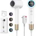 Hair Dryer, 1500W High Speed 110000 RPM Blow Dryer with Plasma Tech (Positive+Negative Ionic), LCD Display, 5 Modes, Thermo-Control, Low Noise, Fast Drying Travel Hair Dryer for Home or Travel(White)