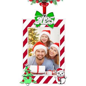 FKOG Red 2025 Christmas Picture Frame Ornaments, Family Senior Sports School Wedding Vacation Photo Frame Xmas Tree Hanging Ornament Decoration Romantic Ideas for Couples (Red)