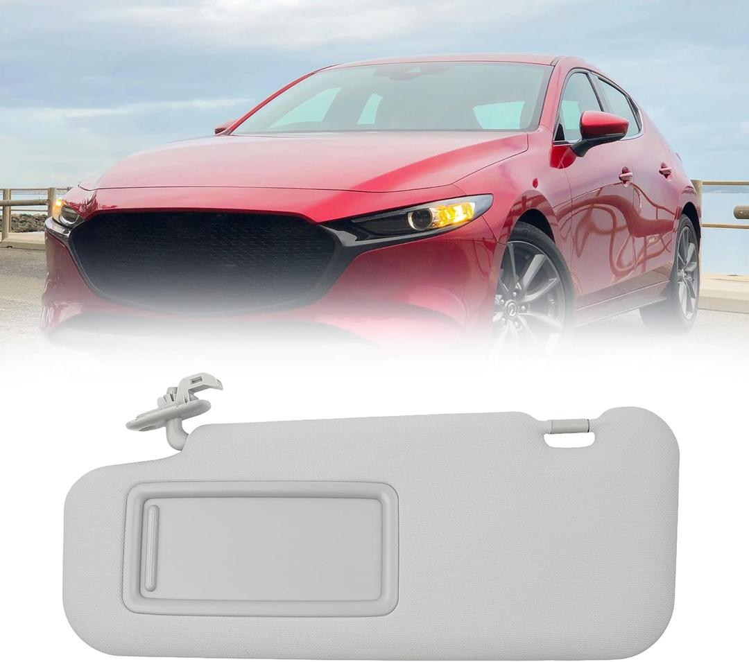 Dasbecan Gray Left Driver Side Sun Visor Replacement with Vanity Mirror Compatible with 2014 2015 2016 2017 2018 Mazda 3 Mazda 6