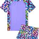 Snowheart Girls Swimsuit Short Sleeve Rash Guard with Shorts | For swimming, beach, pool parties. Super-soft, quick-drying, breathable. UPF 50+ sun protection.