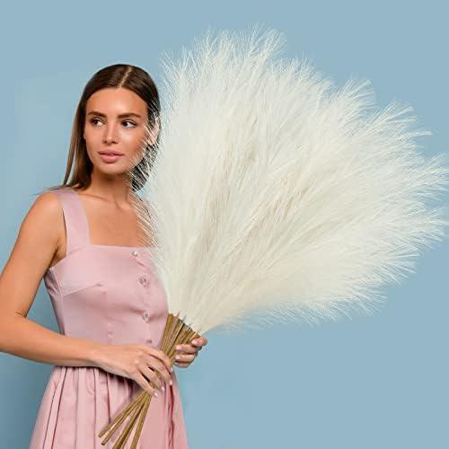  Ouddy Decor 8 Pcs Faux Pampas Grass Decor 38''/97cm Tall Artificial Large Pompous Pompas Floral Fluffy Fake Plants Floor Vase Filler for Wedding Kitchen Home Boho Decorations, Beige : Home & Kitchen