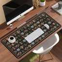 Floral XXL Mouse Pad, Keyboard and Mouse Pad with Stitched Edges, Extended Mousepad Gaming, Moroccan Keyboard Mats for Desk, Office Desk Mat (Black)