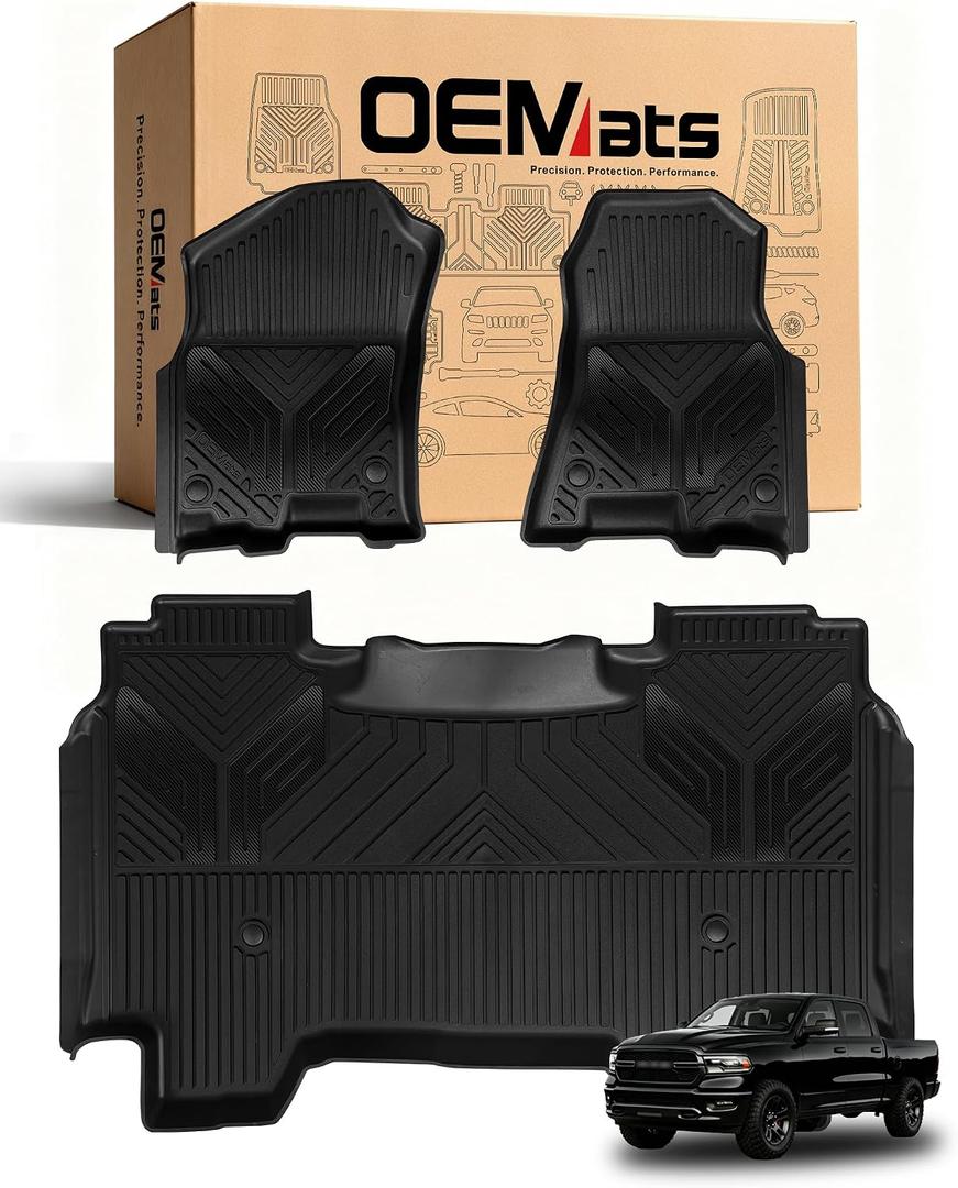 Premium Color TPE Floor Mats for Ram 1500 Crew Cab 20192024 | Bucket Seats | All-Weather Custom Fit Floor Liners Full Set | Carbon Fiber Wing Design | No Rear Under-Seat Storage (Not Classic)