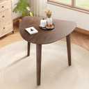 Merax Modern Triangular Side Table, Space-Saving 36 inch Wood Accent Table for Living Room, Bedroom, Solid Rubber Wood & MDF, Brown