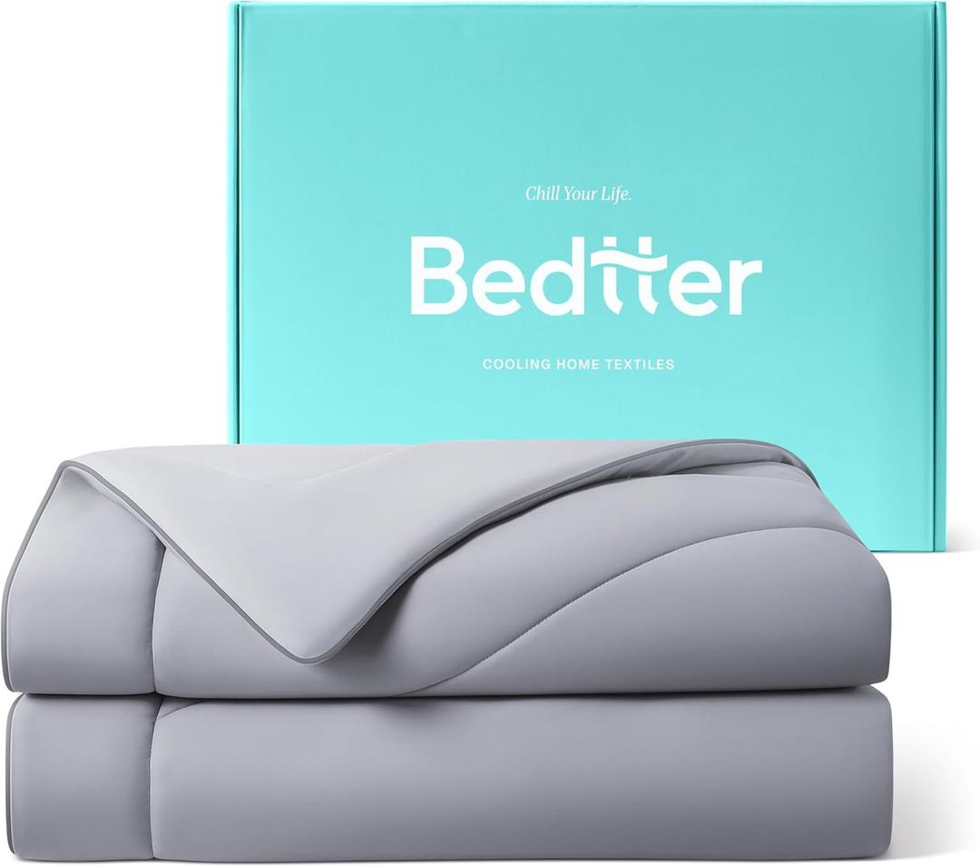 Bedtter Luxe Cooling Comforter Full/Queen, Cooling Blanket for Hot Sleepers, Q-Max>0.46 Sorona and Tencel Filling, Double-Sided Cold Breathable Lightweight Blanket, 90"x90", Gray