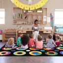 AQQA Classroom Rug,6x9 ft Colorful Circle Print Washable Area Rugs,Non Slip Thin Large Carpet for Kids Room Seating Dcor, Children's Classroom, Play Carpet for Teaching and Playroom, Seats 15