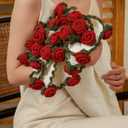 Crochet Rose Flower Bouquet Blanket, Finished Product Handmade Crocheted 3D Red Rose Bouquet Sofa for Friends, Family and Loved Ones(39.4in(24 Flowers))