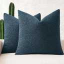 MIULEE 20x20 Inch Decorative Pillow Covers for Couch Bed Set of 2 Textured Boucle Neutral Throw Pillows Dark Blue Accent Solid Cushion Pillowcase Cozy Soft Sofa Livingroom Home Decor