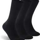 Facool Diabetic Socks for Men Women, Merino Wool Non-Binding Top Crew Socks with Cushion Sole, Seamless Toe 3 Pairs (Medium, Black X 3)
