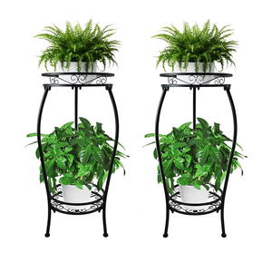 CASIMR 2Pack Plant Stand Indoor Outdoor, 2 Tier 26.6" Tall Metal Potted Holder Rack Multiple Flower Pot Stand Heavy Duty Plant Shelf Rustproof Iron Plant Round Supports Rack