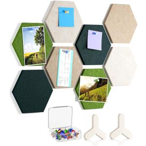 MaxGear 8Pcs Hexagon Felt Cork Board Tiles, Green Self-Adhesive DIY Bulletin Board Pin Board for Office School Home Wall Decor Stickers Photos Display Memos (7.0" x 6.1")