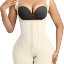 SHAPERX Shapewear for Women Tummy Control Body Shaper Butt Lifter Bodysuit Postpartum Girdles with Adjustable Straps (Small, Beige (Hooks))