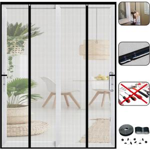 Double Door Mesh Screen Magnetic Closure Heavy Duty for Sliding Door 60" x 80" Extra Long Magnet Bug Screens for French Doors, Self Closing Fiberglass Mosquito Net for Doorway, Keep Bugs Out (Gray)