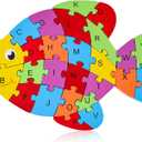 LovesTown Goldfish + Chicken Wooden Puzzle for Kids, Alphabet and Number Jigsaw Puzzle Montessori Learning Blocks, Educational Preschool Toys for Toddlers, 26 PCS