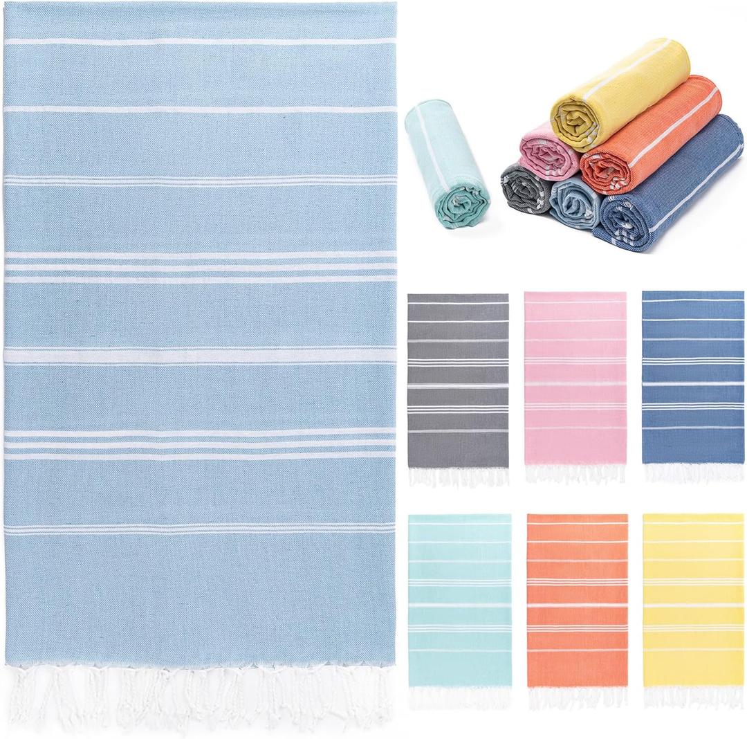 Aegero Turkish Beach Towel, 36"x71" Quick Dry Sand Free Oversized Bath Pool Swim Towel, Lightweight Travel Turkish Towels Vacation Essentials, Light Blue