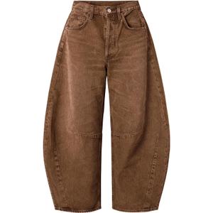 EXLURA Womens Barrel Jeans Wide Leg Y2K Boyfriend Denim Pants Hip Hop Vintage Baggy Jeans Cotton Mid-Low Elastic Waist Pants, Medium