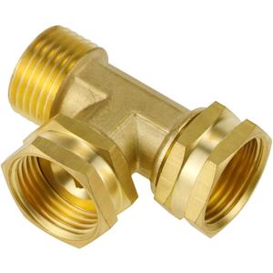 Garden Hose Tee Adapter GHT 3/4 Brass Female x Female x Male Swivel Water Pipe Connector, Heavy Duty 3 Way Splitter T Shaped Fitting for Outdoor Faucet/Bibs, Drip Irrigation Line