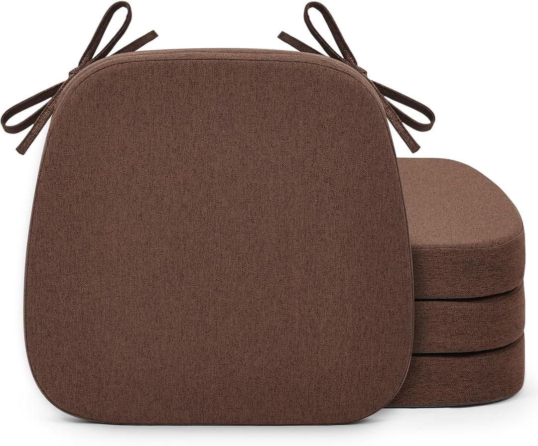 Shinnwa Dining Chair Cushions Set of 4, Non-Slip Kitchen Chair Cushions with Detachable Straps and Machine Washable Cover, 4 Pack, 17x16x2in, Brown