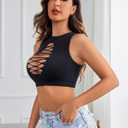 Avidlove Women's Fishnet Top Sexy Cut Out Crop Short Hollow Out Cropped Tank Top(S M L) (Black)