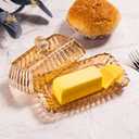 Champagne Color Glass Butter Dish with Lid, Covered Butter Stick Holder Tray, Crystal Glass Butter Storage Container for Kitchen Countertop