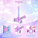 Nattork Kids Scooter for Girls with Light Up Wheels, Deck and Headlight, Wide Anti-Slip Deck and T-bar Handle with Rear Foot Brake, Adjustable Height 3 Wheel Scooter for Kids Ages 3+ and up to 220Lbs