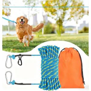 50 ft Dog Leash, Long Leash for Dogs Outside, Dog Tie Out Cable, Lead for Camping, Tether for Yard, Line (Blue)