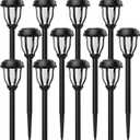 DERAYSION 12 Pack Solar Lights Outdoor, Solar Pathway Lights Auto On/Off Waterproof Garden Landscape Lighting for Path, Yard, Walkway, Driveway, Cold White