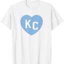 KC Heart 2-Letter KC (Kansas City) Love Powder Blue T-Shirt, XL