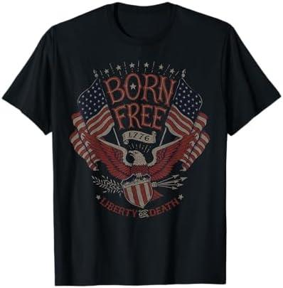 Vintage Born Free Eagle American Flag 1776 4th of July USA T-Shirt, Grey, XL