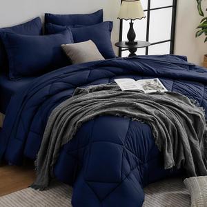 HEVUMYI Navy Blue Queen Comforter Set - 7-Piece All Season Bed in a Bag Queen, Ultra Soft Bedding Set with Comforter, Flat Sheet, Fitted Sheet, Pillowcases, Pillow Shams, Navy Blue