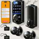 Veise VE017-K Fingerprint Smart Lock with 2 Knobs, App Control, Keyless Entry Front Door Lock Set, Electronic Touchscreen Keypad Deadbolt, Emergency Power Port, Easy Install, Auto-Lock, Matte Black