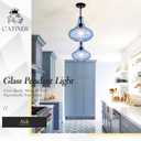 CATINER 11" Hand-Blown Blue Glass Pendant Light, Modern Hammered Glass Hanging Light Fixture with Black Finish, Adjustable Ceiling Pendant Lighting for Kitchen Island, Dining Room, Living Room