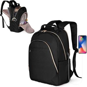 Fasrom Nurse Bag Backpack for Work Women with USB Charging Hole, Black, 20L, 3 Compartments, Laptop Compartment for 15.6' Laptop, Medical Assistants