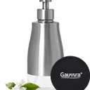 Gaussra Soap Dispenser with Coaster and Stickers, Brushed Nickel Stainless Steel Case Glass Liner Hand Pump Dispenser, Refillable Liquid Hand Soap Dispenser for Bathroom & Kitchen (11OZ / 320ML)